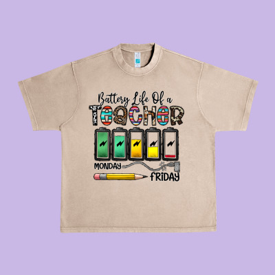 Battery Life Of A Teacher Monday Friday Urban Heavy Tee Designed By Cowhidedigitalart