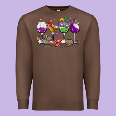Mardi Gras Wine Glasses Premium Sweatshirt Designed By Maliassmallbusiness