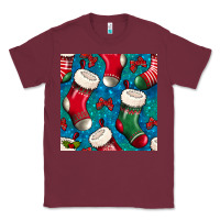 Burgundy christmas socks seamless pattern Classic Tee - BundleAndBundleShop