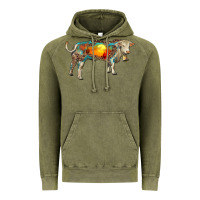 Vintage Olive charolais bull with desert and leopard Vintage Hoodie - RanaPortraitStore