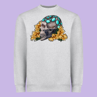 Skull With Sunflowers Heavyweight Sweatshirt Designed By Ranaportraitstore