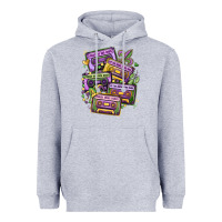 Heather Grey mardi gras cassette tapes Heavyweight Hoodie - MaliasSmallBusiness