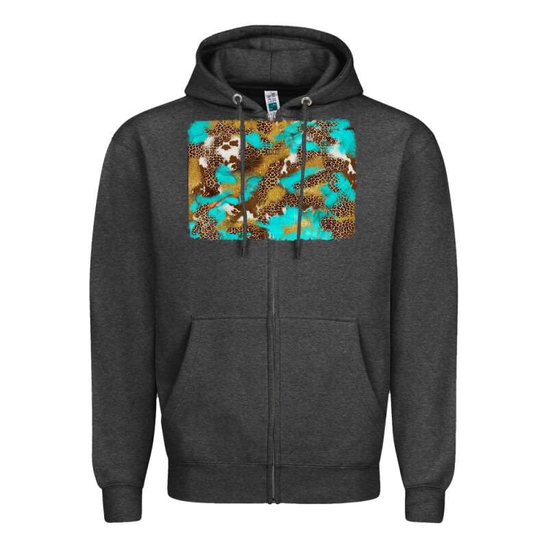 Western Turquoise Leopard And Cowhide Background Zipper Hoodie by Artiststas | Teevron