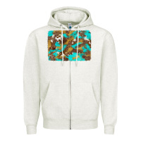 Oatmeal Heather western turquoise leopard and cowhide background Zipper Hoodie - Artiststas