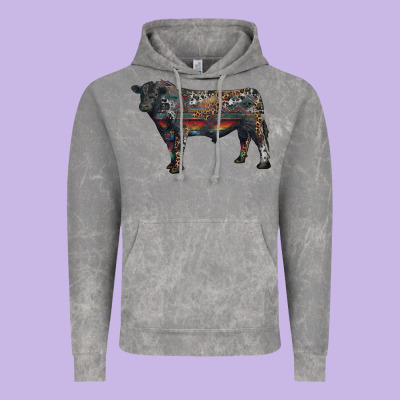 Black Angus Bull With Western Patterns Vintage Hoodie Designed By Ranaportraitstore
