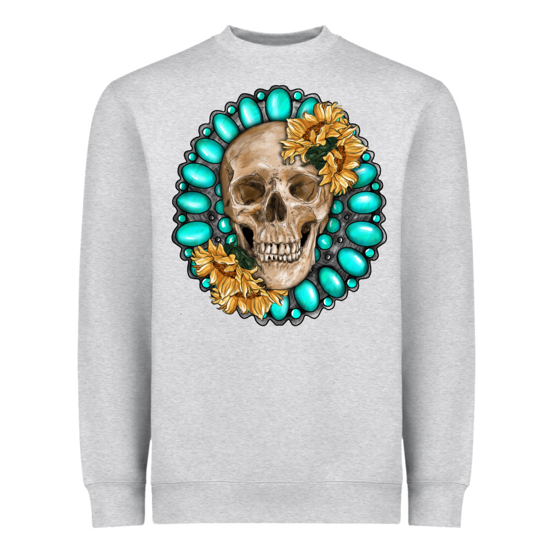 Skull With Gemstone And Sunflower Heavyweight Sweatshirt by RanaPortraitStore | Teevron