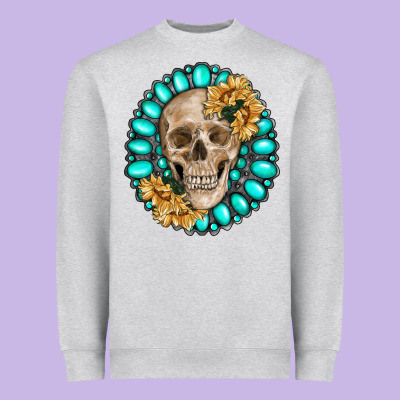 Skull With Gemstone And Sunflower Heavyweight Sweatshirt Designed By Ranaportraitstore