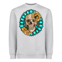Heather Grey skull with gemstone and sunflower Heavyweight Sweatshirt - RanaPortraitStore