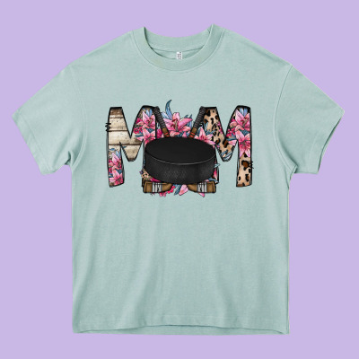 Mom Hockey Flower Heavy Core Tee Designed By Racoondesign