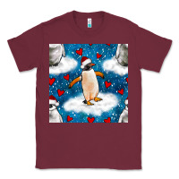 Burgundy christmas penguin and heart seamless pattern Classic Tee - BundleAndBundleShop