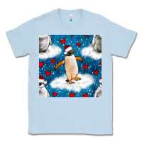 Dusty Blue christmas penguin and heart seamless pattern Classic Tee - BundleAndBundleShop