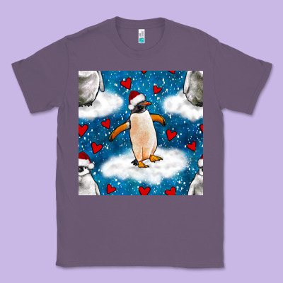 Christmas Penguin And Heart Seamless Pattern Classic Tee Designed By Bundleandbundleshop