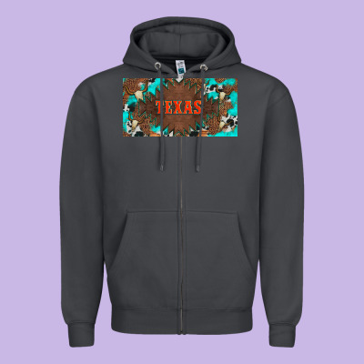 Western Texas And Bullskulls With Turquoise And Leopard Licanse Plate Zipper Hoodie Designed By Artiststas