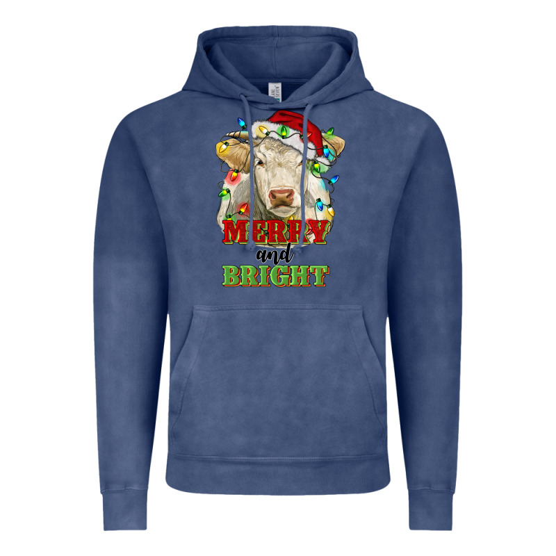 Merry And Bright Charolais Cattle Cow With Christm Vintage Hoodie by RanaPortraitStore | Teevron