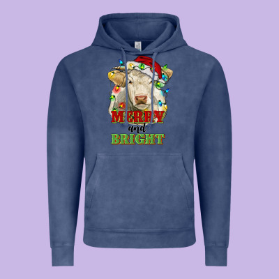 Merry And Bright Charolais Cattle Cow With Christm Vintage Hoodie Designed By Ranaportraitstore