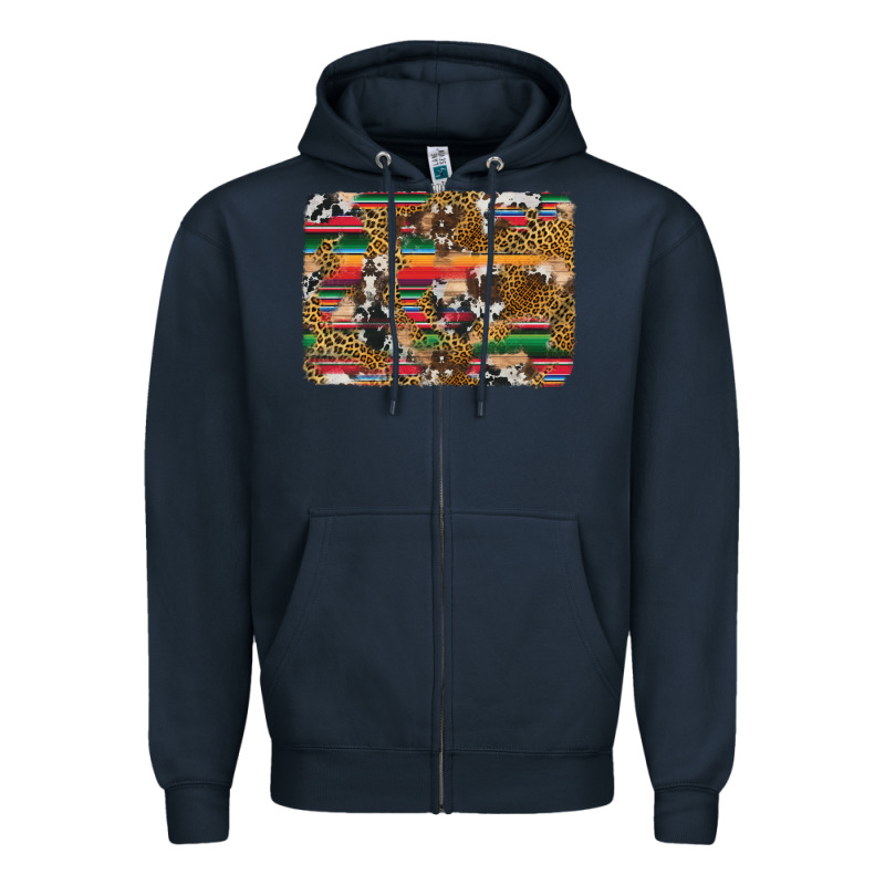 Western Serape Cowhide And Leopard Background Zipper Hoodie by Artiststas | Teevron