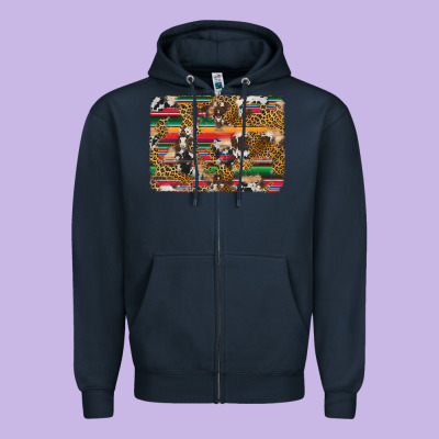 Western Serape Cowhide And Leopard Background Zipper Hoodie Designed By Artiststas