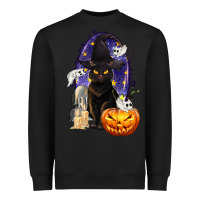 Black Halloween Cat and Pumpkin Heavyweight Sweatshirt - texasbilliewilder