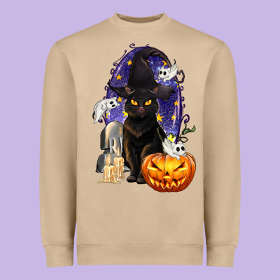 Halloween Cat And Pumpkin Heavyweight Sweatshirt Designed By Texasbilliewilder
