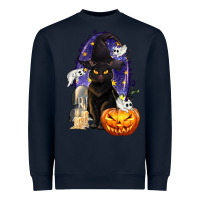 Navy Halloween Cat and Pumpkin Heavyweight Sweatshirt - texasbilliewilder
