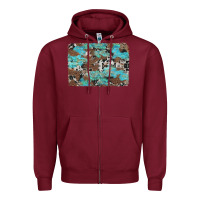 Burgundy western cowhide and leopard with turquoise background Zipper Hoodie - Artiststas