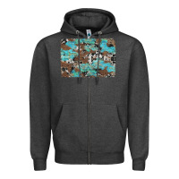 Charcoal Heather western cowhide and leopard with turquoise background Zipper Hoodie - Artiststas