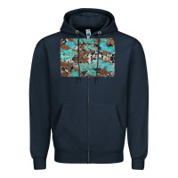 Navy western cowhide and leopard with turquoise background Zipper Hoodie - Artiststas