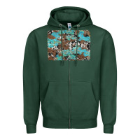 Sports Green western cowhide and leopard with turquoise background Zipper Hoodie - Artiststas