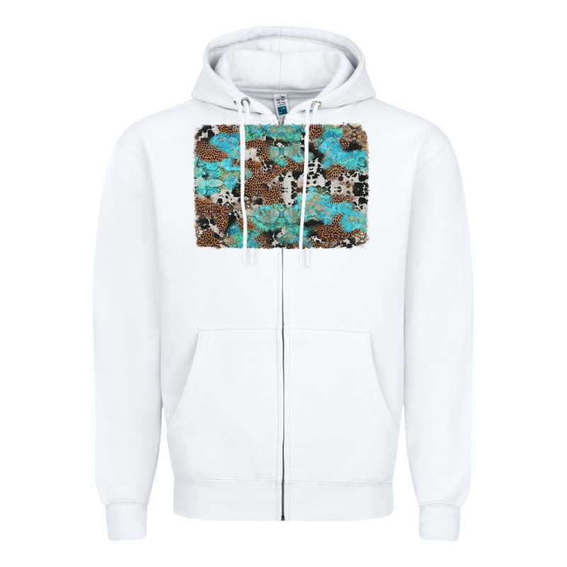 Western Cowhide And Leopard With Turquoise Background Zipper Hoodie by Artiststas | Teevron