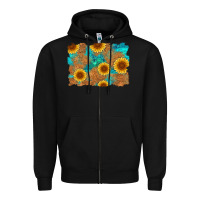 Black sunflower turquoise and  leather background Zipper Hoodie - Artiststas