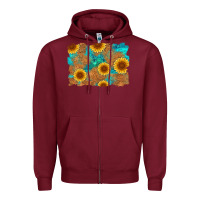 Burgundy sunflower turquoise and  leather background Zipper Hoodie - Artiststas