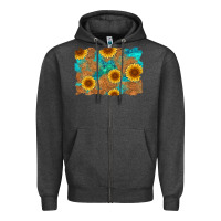 Sunflower Turquoise And  Leather Background Zipper Hoodie | Teevron