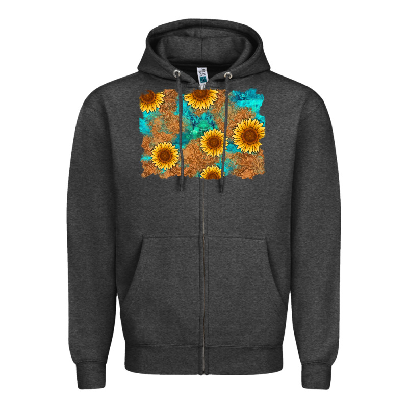 Sunflower Turquoise And  Leather Background Zipper Hoodie by Artiststas | Teevron
