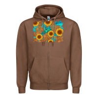 Chestnut sunflower turquoise and  leather background Zipper Hoodie - Artiststas