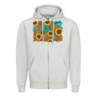 Dove Grey sunflower turquoise and  leather background Zipper Hoodie - Artiststas