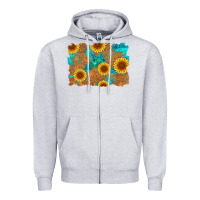 Heather Grey sunflower turquoise and  leather background Zipper Hoodie - Artiststas