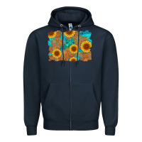 Navy sunflower turquoise and  leather background Zipper Hoodie - Artiststas