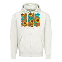 Oatmeal Heather sunflower turquoise and  leather background Zipper Hoodie - Artiststas