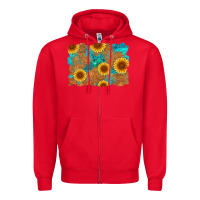 Red sunflower turquoise and  leather background Zipper Hoodie - Artiststas