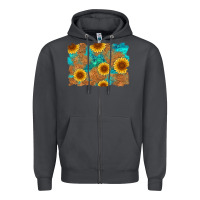 Smoke sunflower turquoise and  leather background Zipper Hoodie - Artiststas