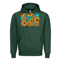 Sports Green sunflower turquoise and  leather background Zipper Hoodie - Artiststas
