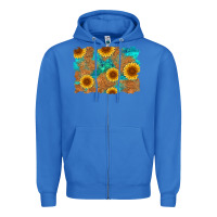 True Royal sunflower turquoise and  leather background Zipper Hoodie - Artiststas