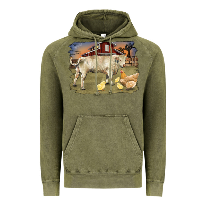 Charolaris Bull And Chicken In Barnyard Vintage Hoodie by RanaPortraitStore | Teevron