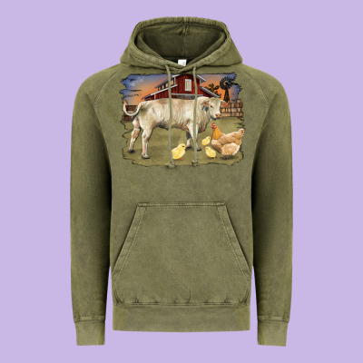 Charolaris Bull And Chicken In Barnyard Vintage Hoodie Designed By Ranaportraitstore