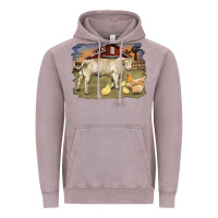 Vintage Zinc charolaris bull and chicken in barnyard Vintage Hoodie - RanaPortraitStore