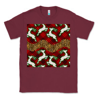 Burgundy christmas deer and plaid seamless pattern Classic Tee - BundleAndBundleShop