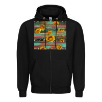 Black sunflower serape wood and cowhide Zipper Hoodie - Artiststas