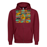 Burgundy sunflower serape wood and cowhide Zipper Hoodie - Artiststas