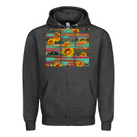 Charcoal Heather sunflower serape wood and cowhide Zipper Hoodie - Artiststas