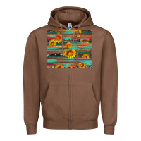 Chestnut sunflower serape wood and cowhide Zipper Hoodie - Artiststas